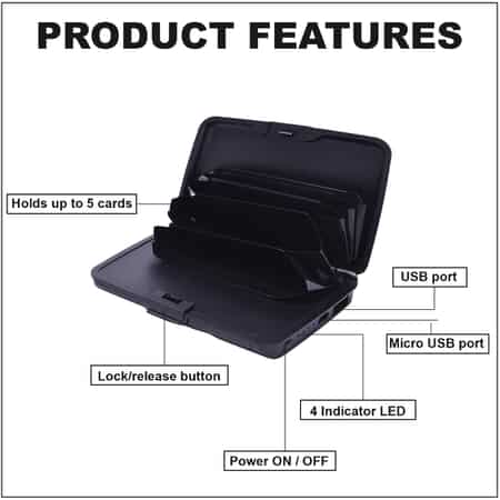 Homesmart 2-in-1 Black RFID Wallet with 1800mAH Power Bank & USB Cable (To Charge Power Bank) image number 2