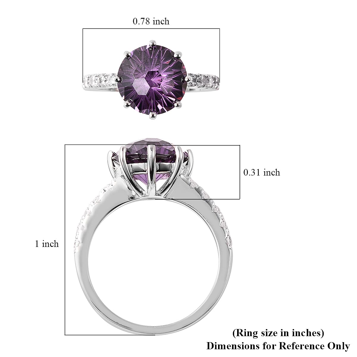 Lustro Stella AAA Concave Cut Purple and White Premium Cubic Zirconia Ring in Sterling Silver (Size 7.0) 6.75 ctw image number 4
