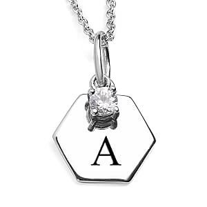 White Zircon Initial Charm Pendant Necklace (20 Inches) in Platinum Over Sterling Silver 0.10 ctw