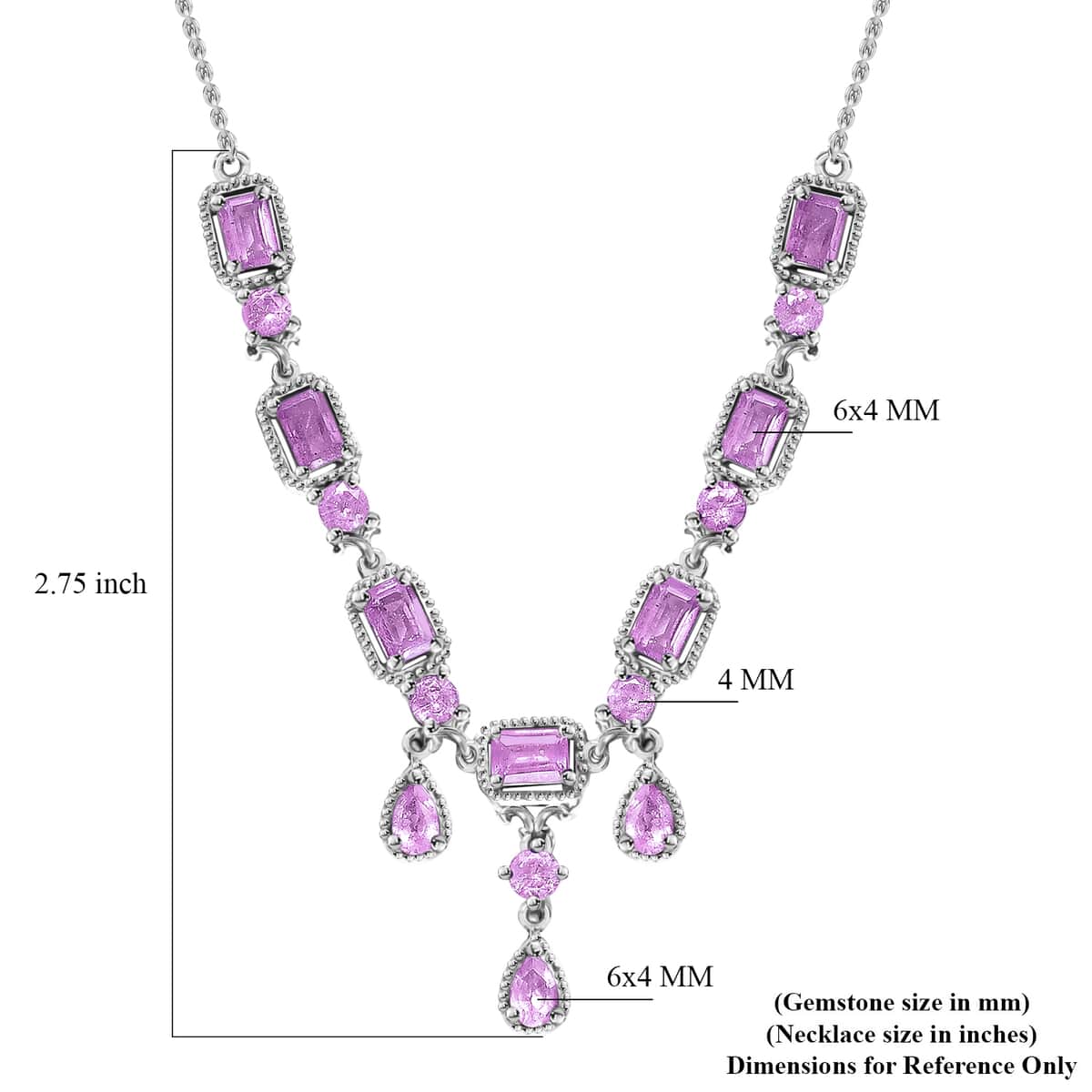 Ilakaka Hot Pink Sapphire (FF) Princess Necklace (18-20 Inches) in Platinum Over Sterling Silver, Silver Necklace For Women, Art Deco Necklace 10.40 ctw image number 7