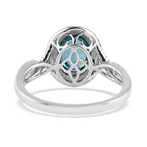 Iliana 18K White Gold AAA Blue Zircon and Diamond G-H SI Double Halo Ring (Size 6.0) 4.45 Grams 3.85 ctw