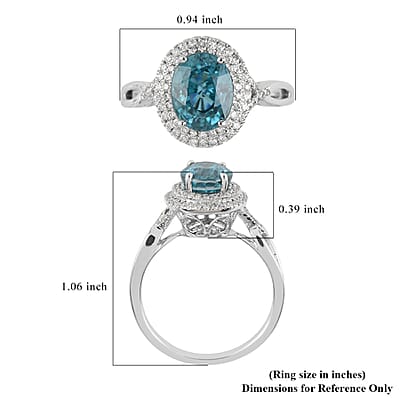 Iliana 18K White Gold AAA Blue Zircon and G-H SI Diamond Double Halo Ring (Size 8.0) 4.45 Grams 3.85 ctw