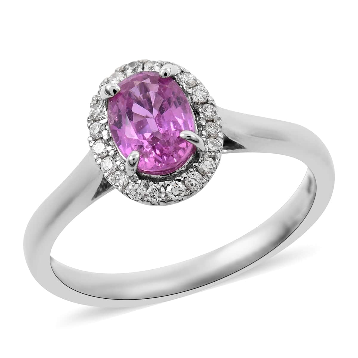 ILIANA 18K White Gold AAAA Sakaraha Pink Sapphire and G-H SI Diamond Ring (Size 7.0) 3.45 Grams 1.20 ctw image number 0
