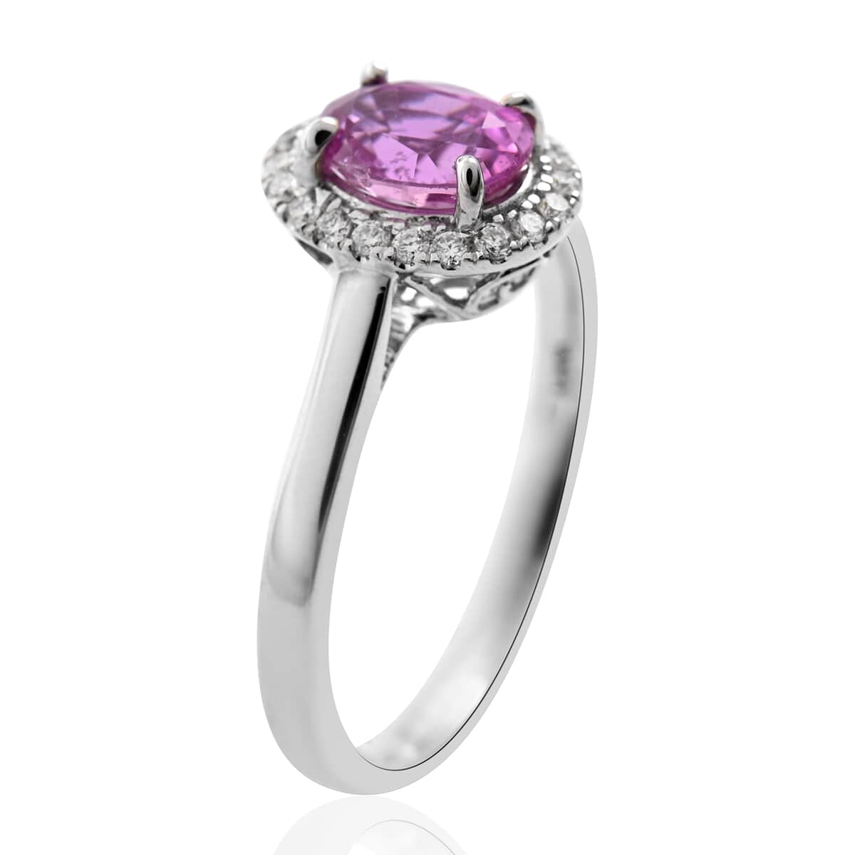 ILIANA 18K White Gold AAAA Sakaraha Pink Sapphire and G-H SI Diamond Ring (Size 7.0) 3.45 Grams 1.20 ctw image number 2