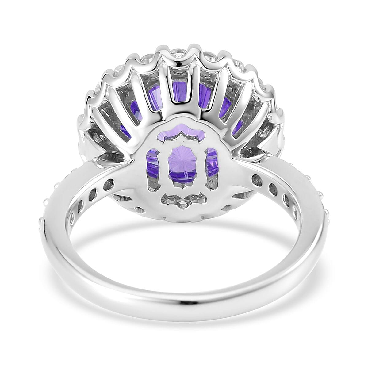 Lustro Stella HoneyComb Cut Finest Blue Spinel Color & White CZ Halo Ring in Sterling Silver (Size 9.0) 15.20 ctw