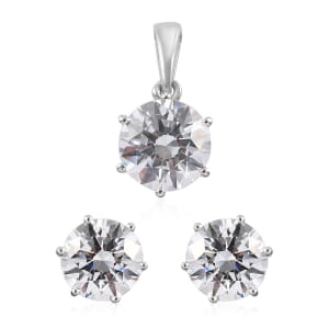 Lustro Stella Made with Finest CZ Solitaire Stud Earrings and Pendant without Chain in Platinum Over Sterling Silver 10.00 ctw