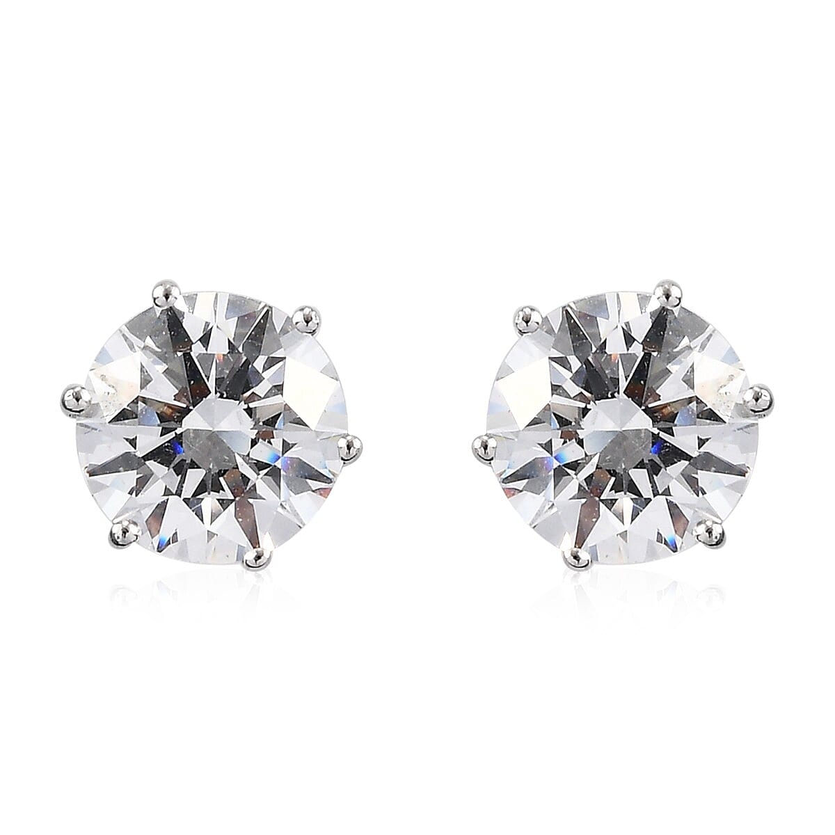 Lustro Stella Made with Finest CZ Solitaire Stud Earrings and Pendant without Chain in Platinum Over Sterling Silver 10.00 ctw