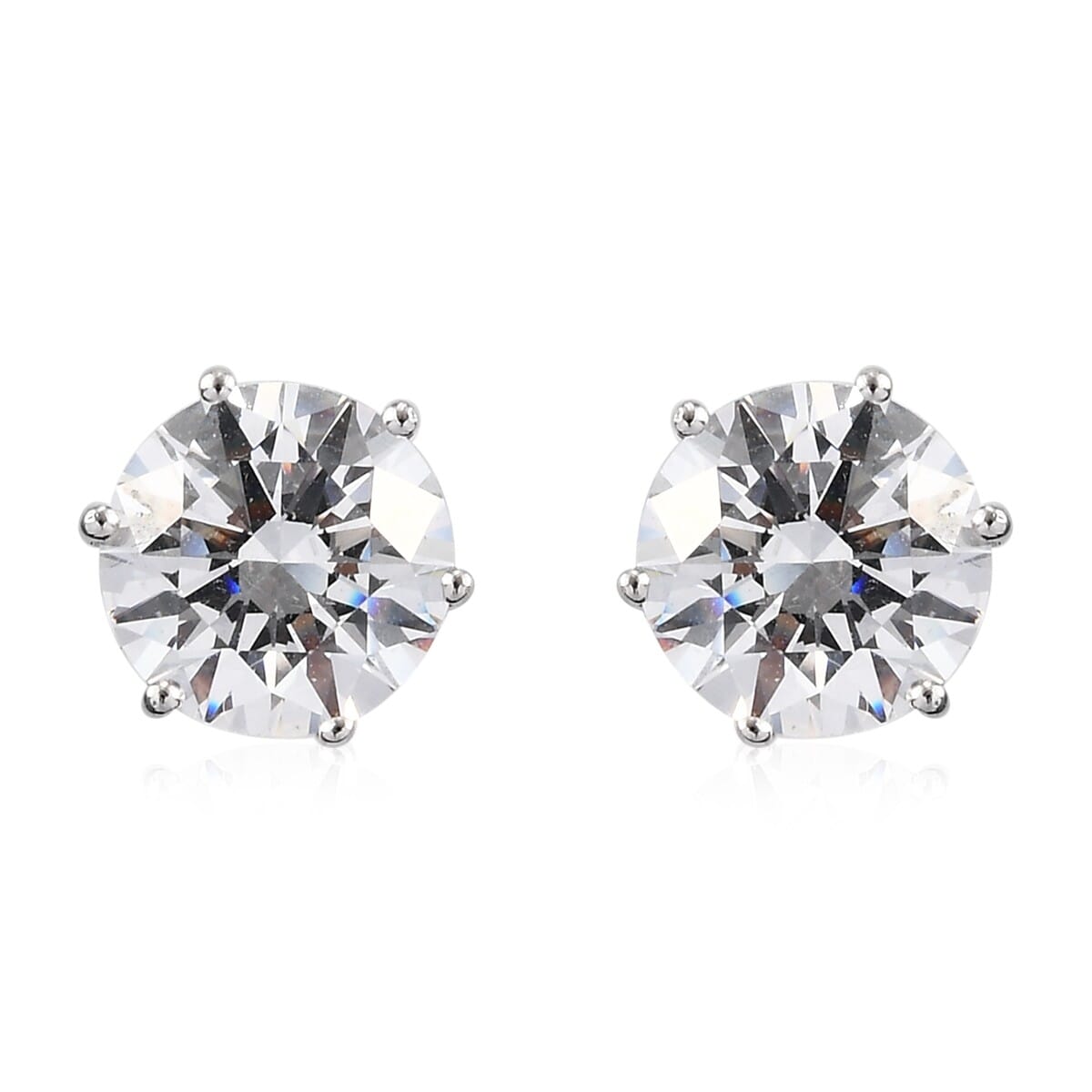Lustro Stella Made with Finest CZ Solitaire Stud Earrings and Pendant without Chain in Platinum Over Sterling Silver 10.00 ctw image number 4
