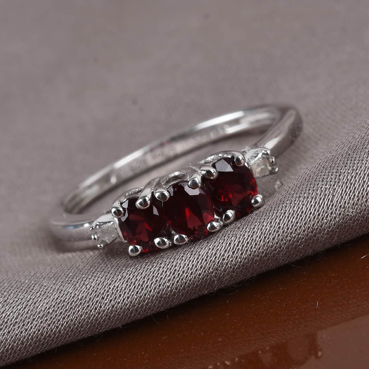 Anthill Garnet and Diamond Accent 3 Stone Ring in Platinum Over Sterling Silver 0.60 ctw image number 1