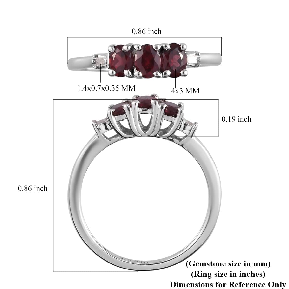 Anthill Garnet and Diamond Accent 3 Stone Ring in Platinum Over Sterling Silver 0.60 ctw image number 5