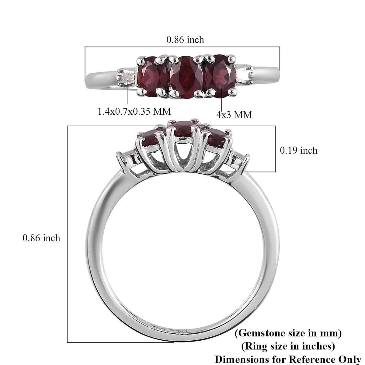 Anthill Garnet and Diamond Accent 3 Stone Ring in Platinum Over Sterling Silver (Size 6.0) 0.65 ctw image number 5