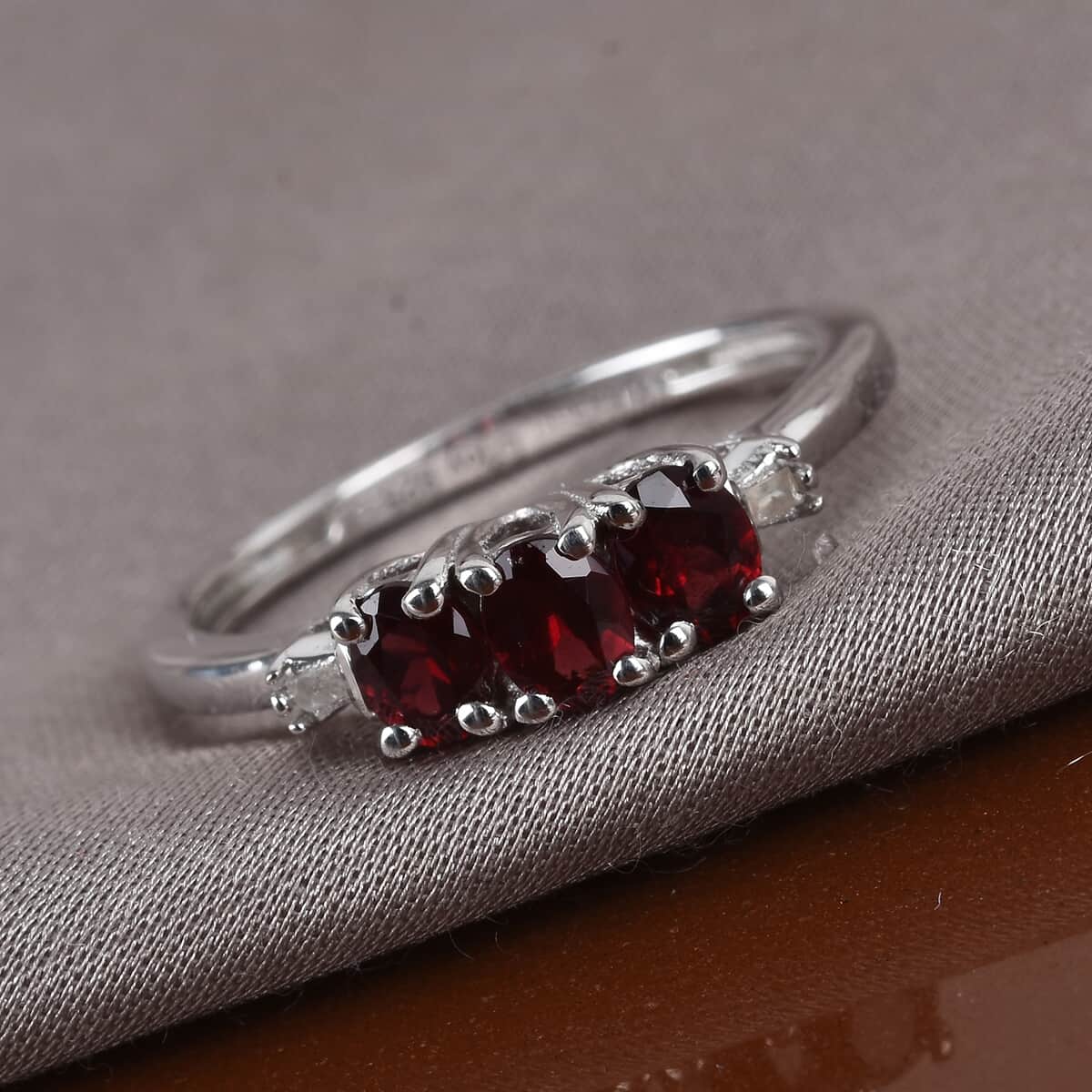 Anthill Garnet and Diamond Accent 3 Stone Ring in Platinum Over Sterling Silver (Size 9.0) 0.65 ctw image number 1