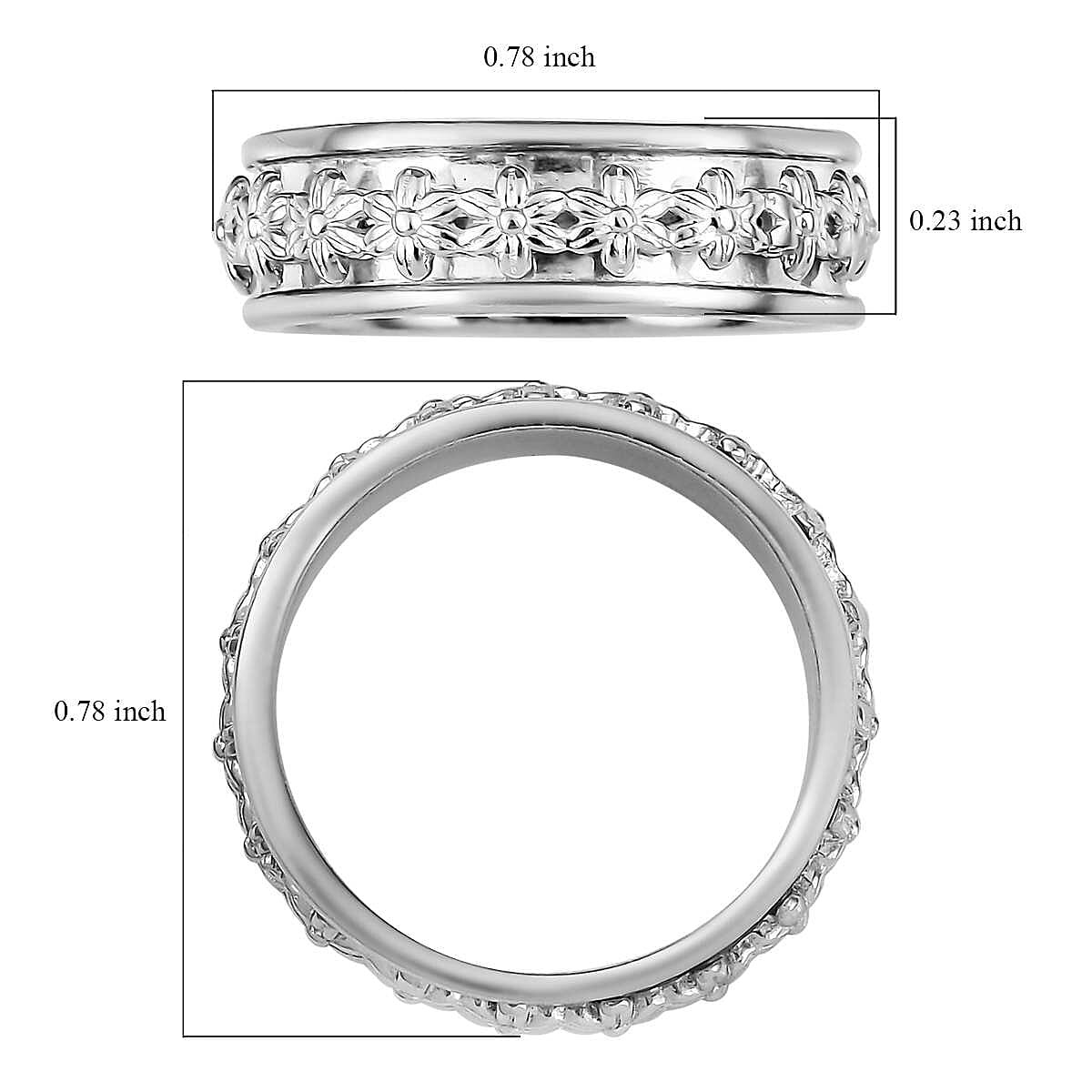 D'Joy Sterling Silver Floral Spinner Ring, Anxiety Ring for Women, Fidget Rings for Anxiety for Women, Promise Rings (4 g) (Size 11.00) image number 7