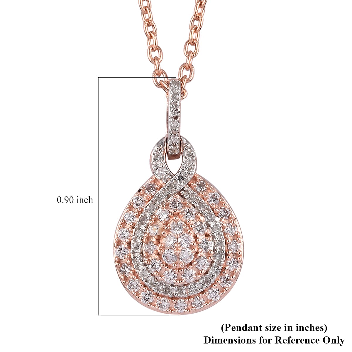 Natural Pink Diamond I2 Pendant Necklace 20 Inches in Vermeil Rose Gold Over Sterling Silver 0.50 ctw