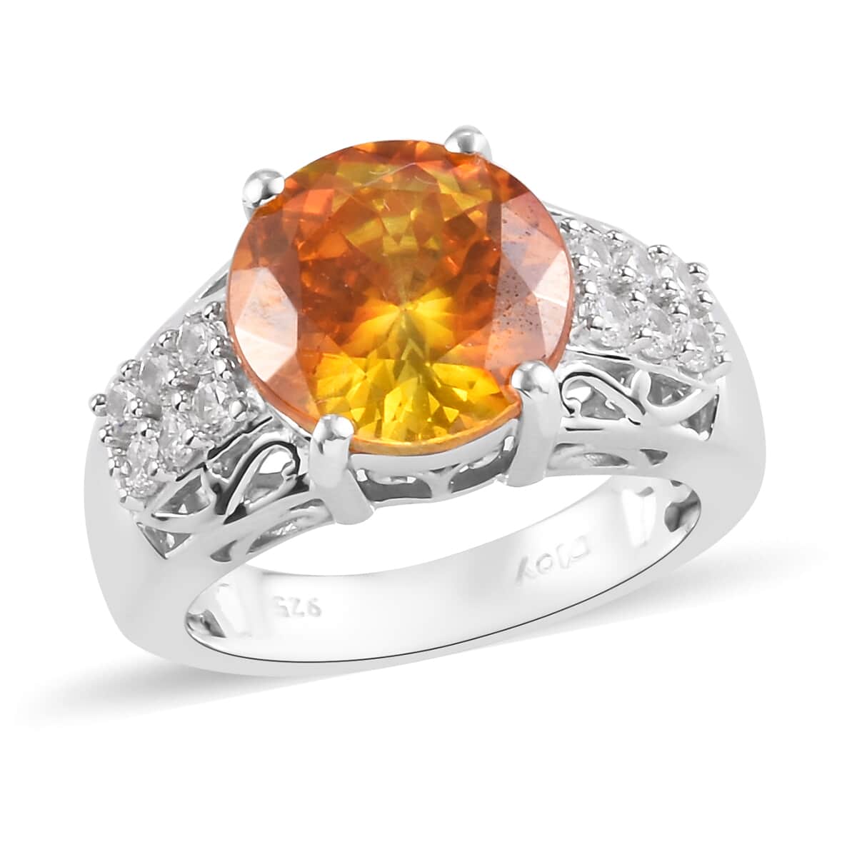 Natural Picos Altos Orange Sphalerite and Natural White Zircon Ring in  Platinum Over Sterling Silver (Size 7.0) 7.50 ctw