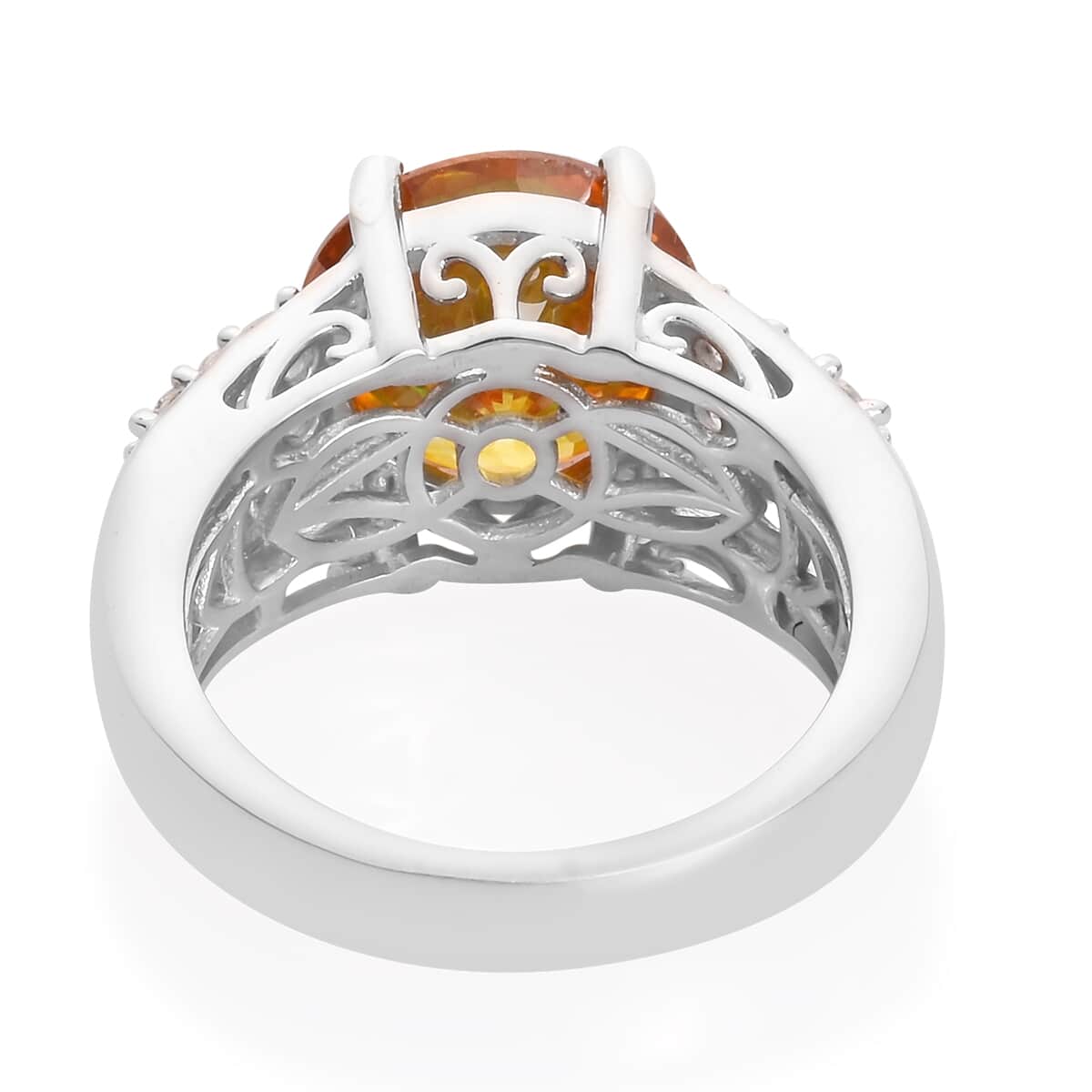 Natural Picos Altos Orange Sphalerite and Natural White Zircon Ring in Platinum Over Sterling Silver (Size 7.0) 7.50 ctw image number 4