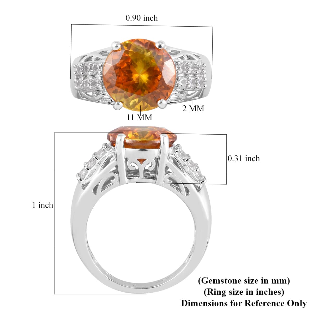 Natural Picos Altos Orange Sphalerite and Natural White Zircon Ring in Platinum Over Sterling Silver (Size 7.0) 7.50 ctw image number 5