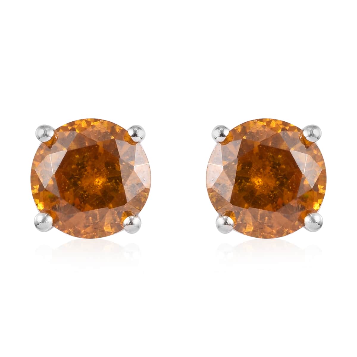 Natural Picos Altos Orange Sphalerite Solitaire Stud Earrings in Platinum Over Sterling Silver 7.50 ctw image number 0