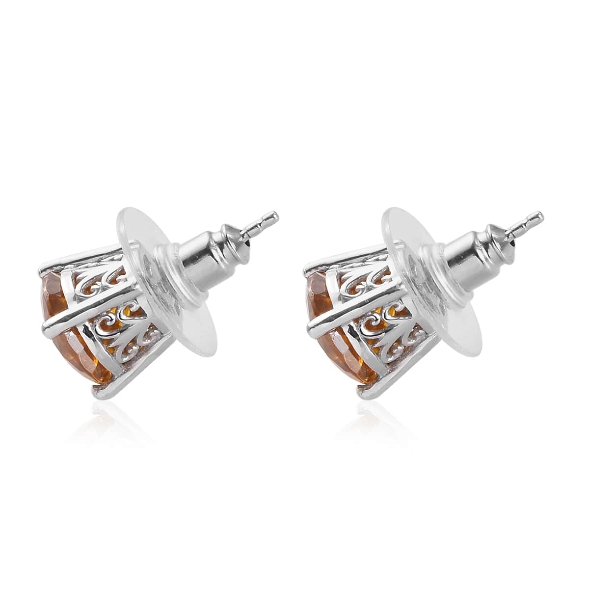 Natural Picos Altos Orange Sphalerite Solitaire Stud Earrings in Platinum Over Sterling Silver 7.50 ctw image number 3
