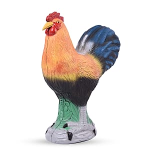 Lifelike Beige and Blue Rooster Statue Garden Decoration (9.84x4.72x12.2)