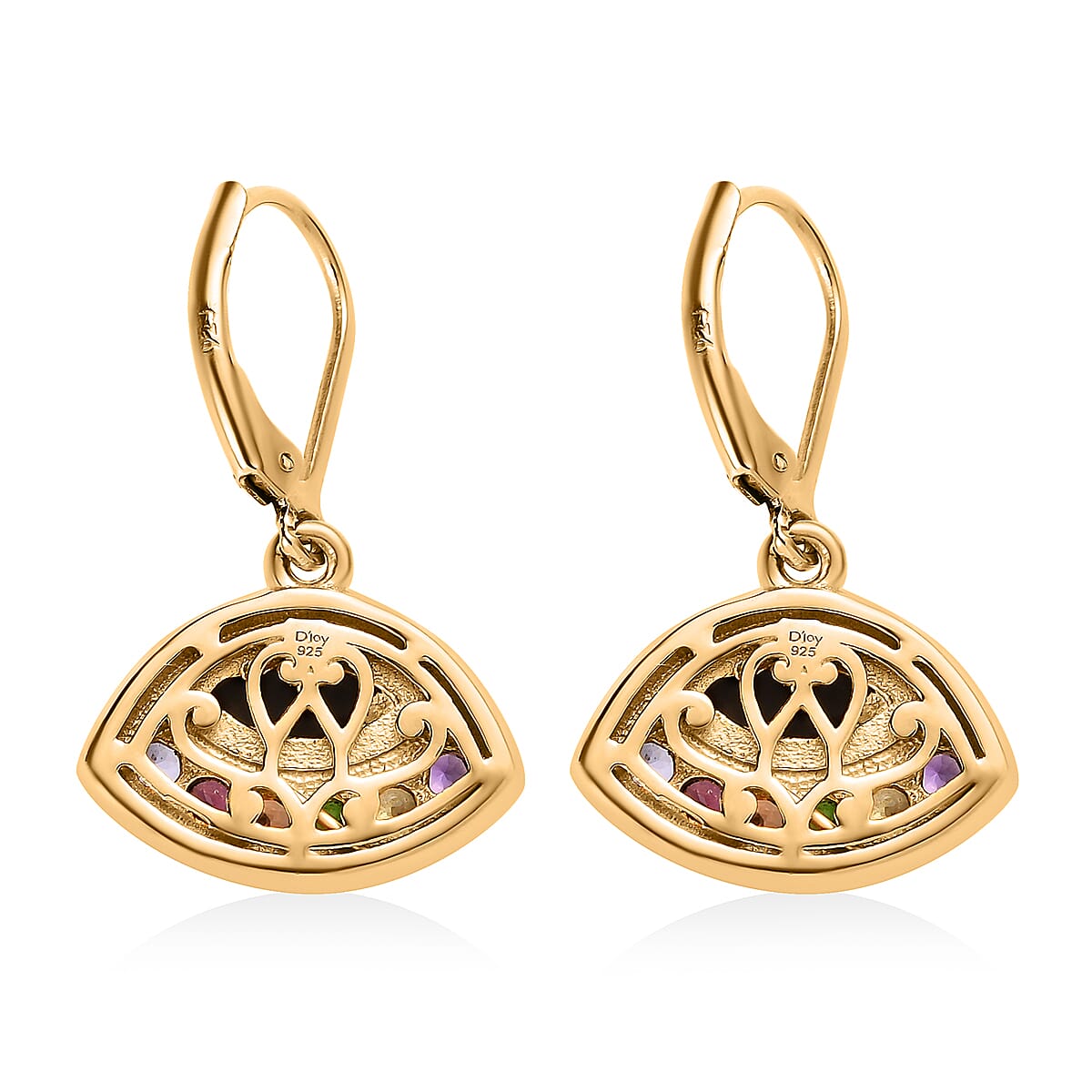 0.60 ctw Canadian Ammolite and Multi Gemstone Dangling Earrings in Vermeil YG Over Sterling Silver image number 3