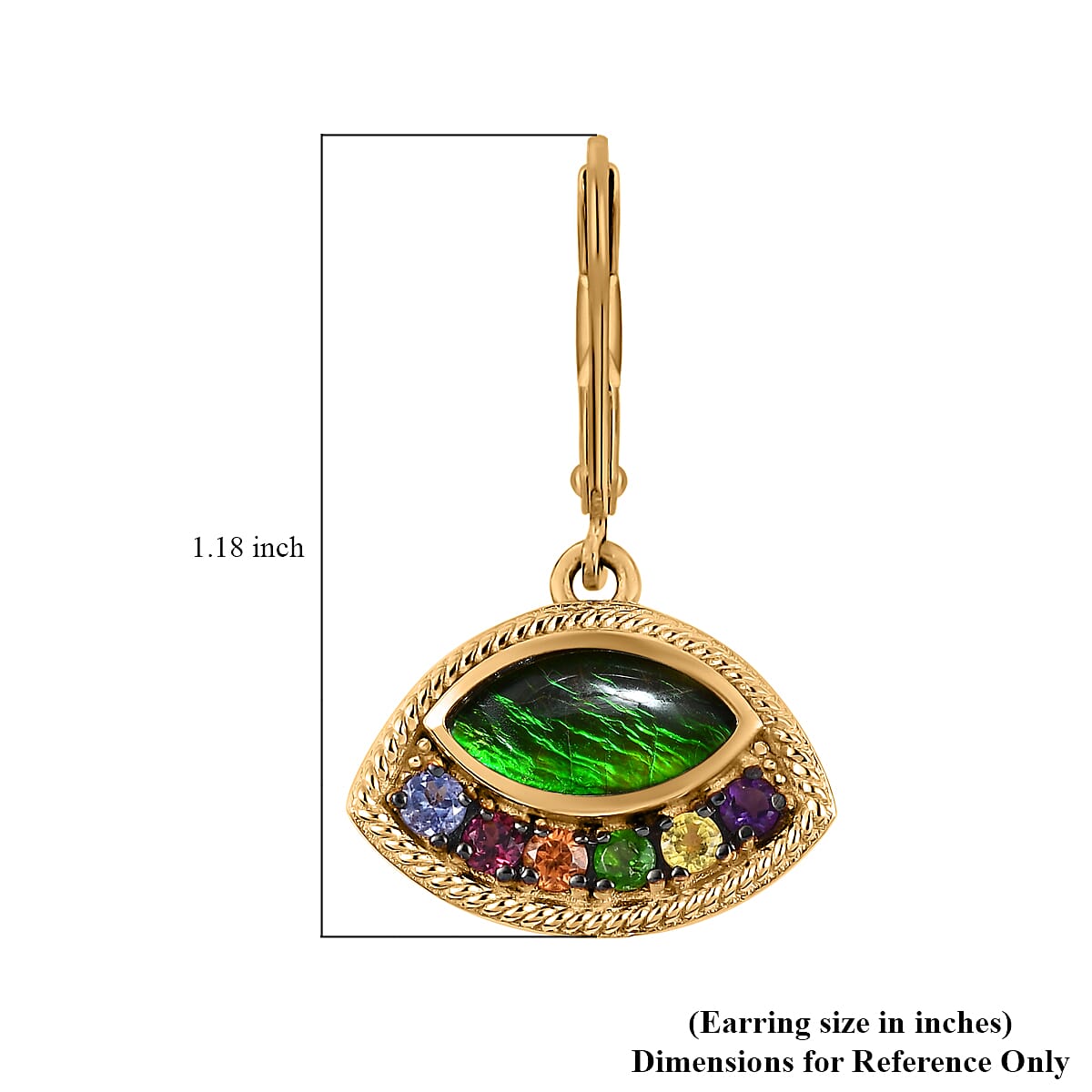 0.60 ctw Canadian Ammolite and Multi Gemstone Dangling Earrings in Vermeil YG Over Sterling Silver image number 4