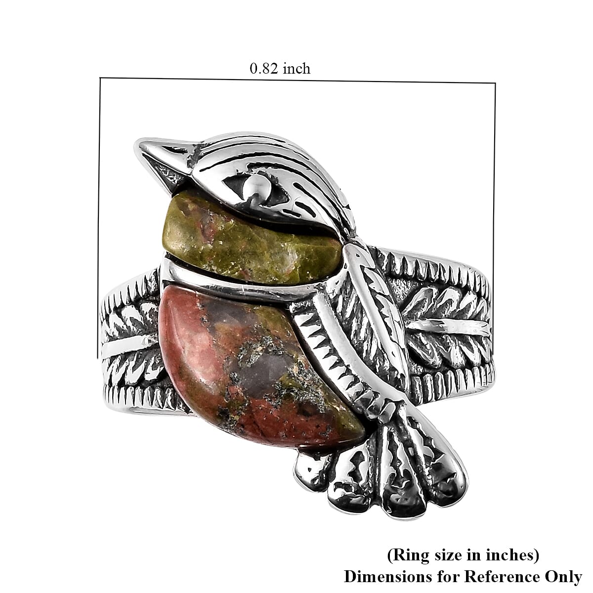 Unakite Sparrow Bird Ring in Stainless Steel (Size 7.0) 10.00 ctw image number 3