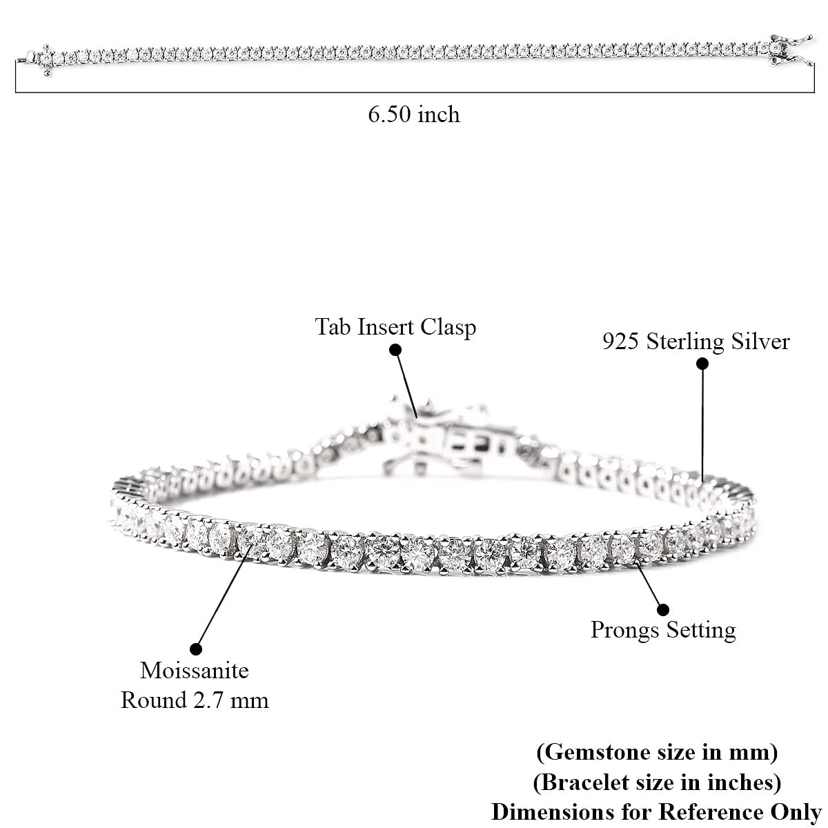 Moissanite Tennis Bracelet in Sterling Silver (6.50 In) 9.30 Grams 4.25 ctw