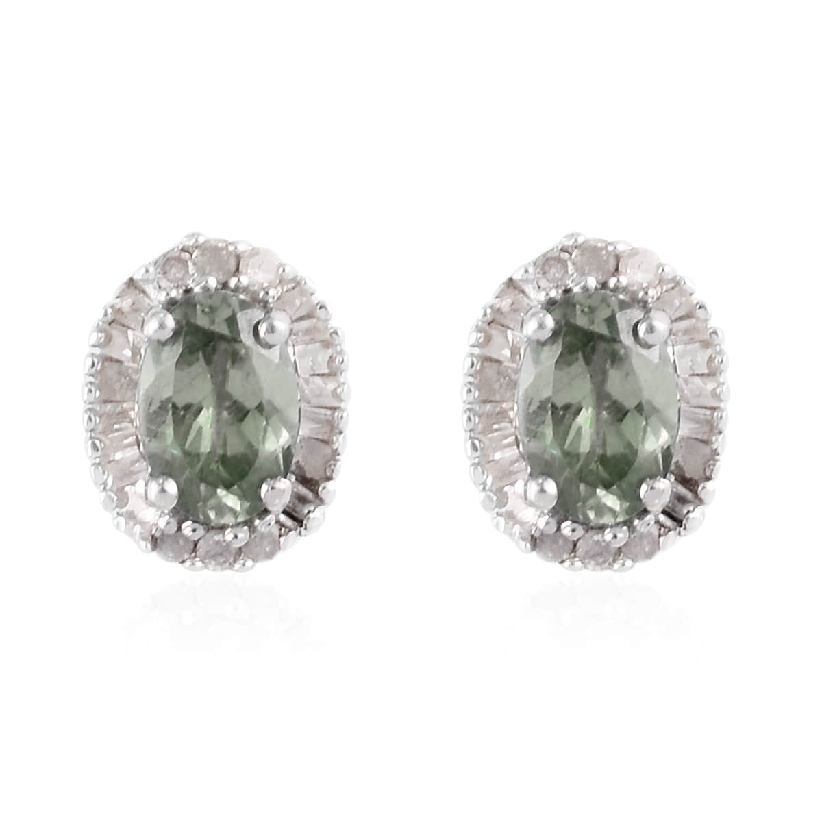 Natural Ambanja Demantoid Garnet and Diamond Earrings in Platinum Over Sterling Silver 1.60 ctw image number 0