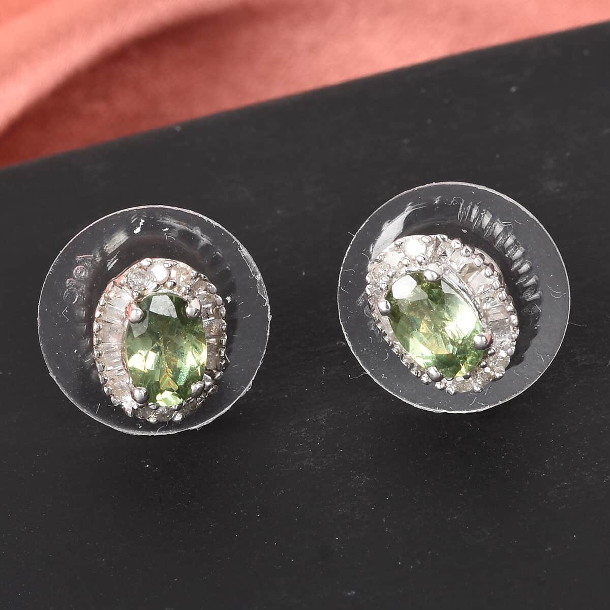 Natural Ambanja Demantoid Garnet and Diamond Earrings in Platinum Over Sterling Silver 1.60 ctw image number 1