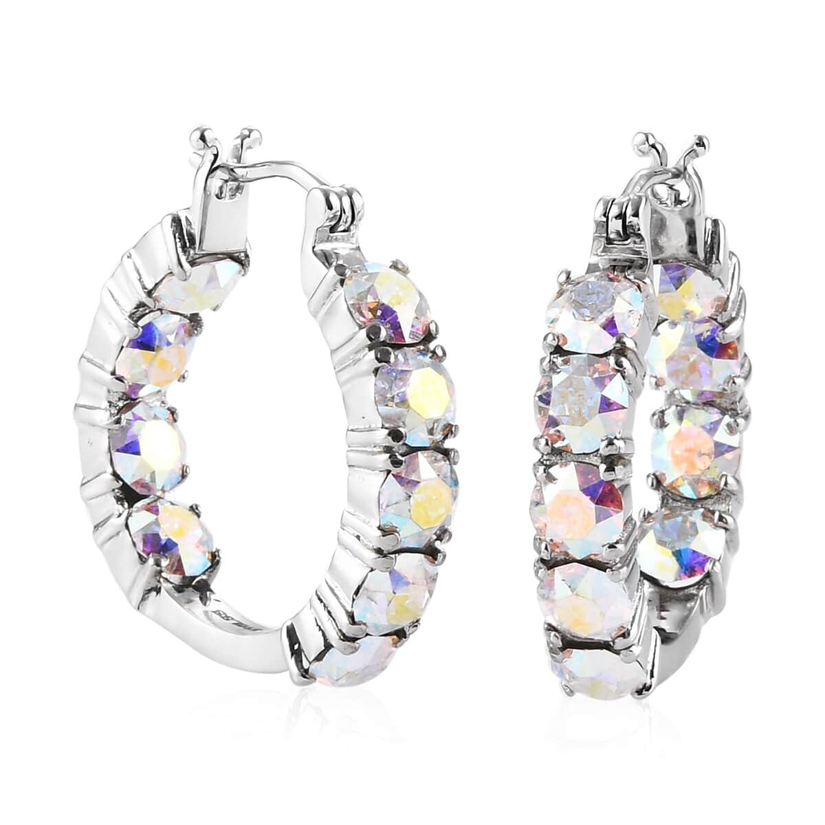 Aurora Borealis Crystal Hoop Earrings in Stainless Steel image number 0