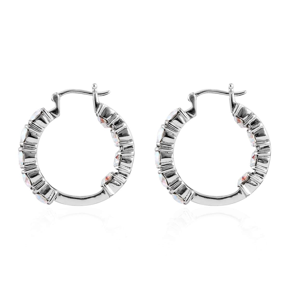 Aurora Borealis Crystal Hoop Earrings in Stainless Steel image number 3