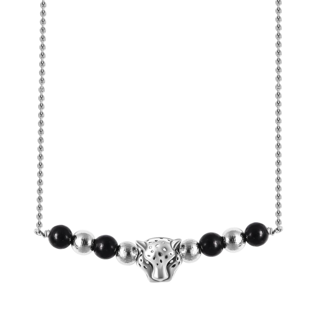Marvelous Meteorite, Shungite Beaded Leopard Charm Necklace (18 Inches) in Sterling Silver 7.50 ctw image number 0