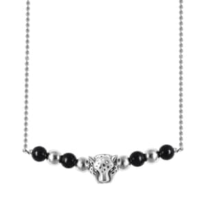 Marvelous Meteorite  Shungite Beaded Leopard Charm Necklace (18 Inches) in Sterling Silver 7.50 ctw