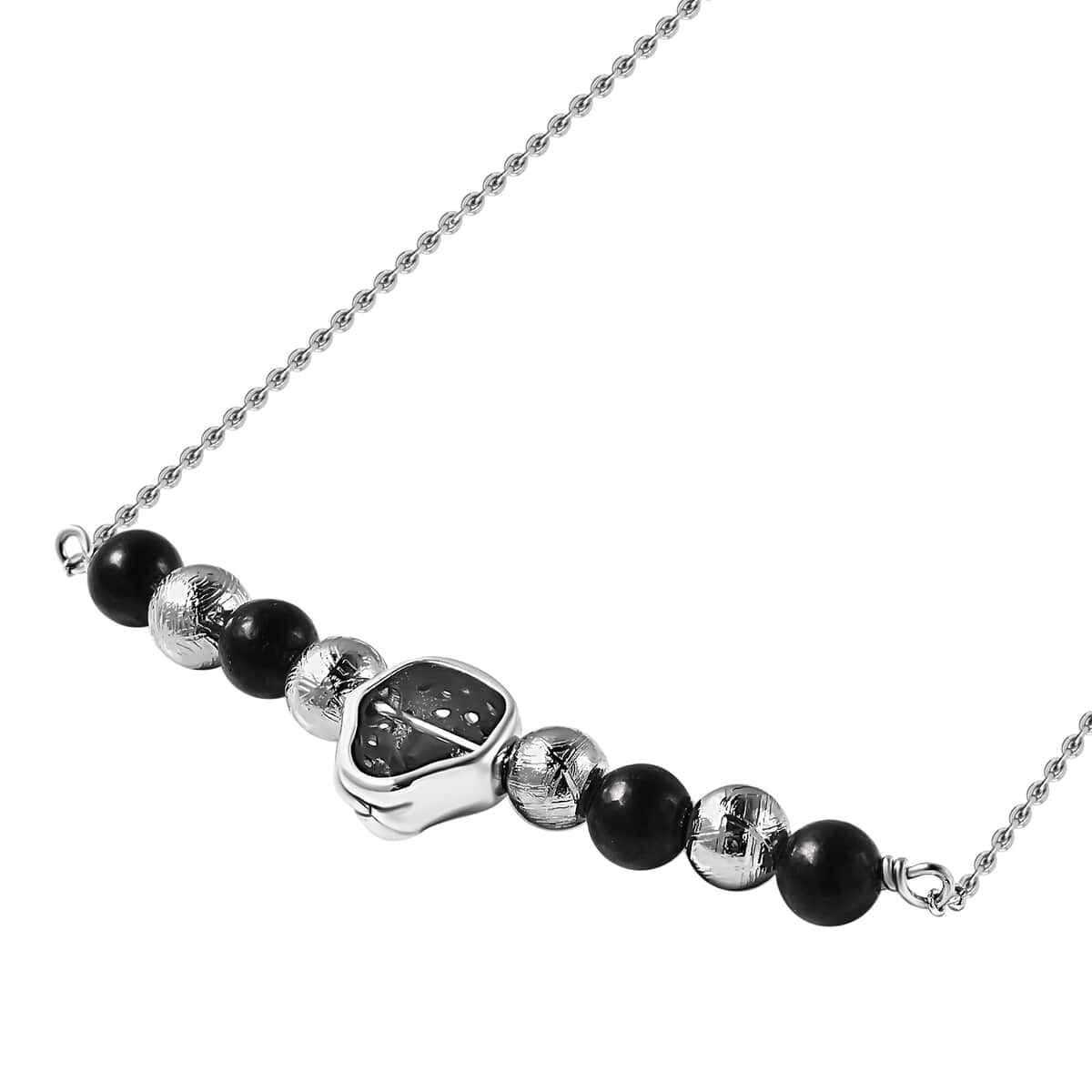 Marvelous Meteorite  Shungite Beaded Leopard Charm Necklace (18 Inches) in Sterling Silver 7.50 ctw image number 3