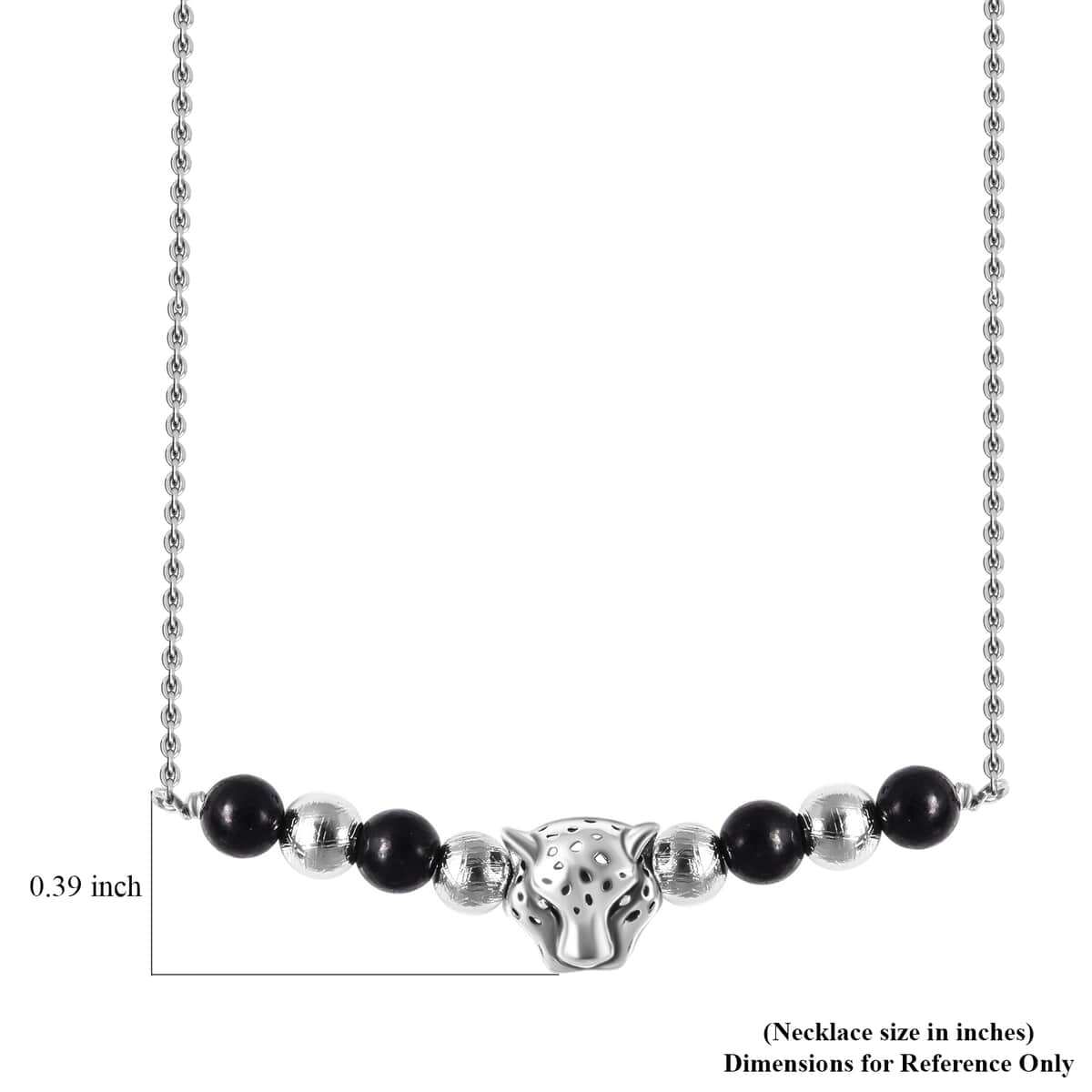 Marvelous Meteorite  Shungite Beaded Leopard Charm Necklace (18 Inches) in Sterling Silver 7.50 ctw image number 4