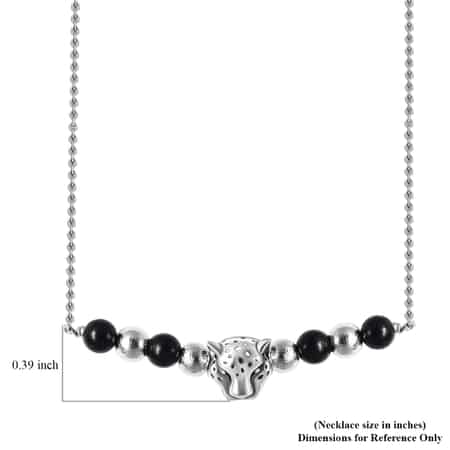 Marvelous Meteorite, Shungite Beaded Leopard Charm Necklace (18 Inches) in Sterling Silver 7.50 ctw image number 4