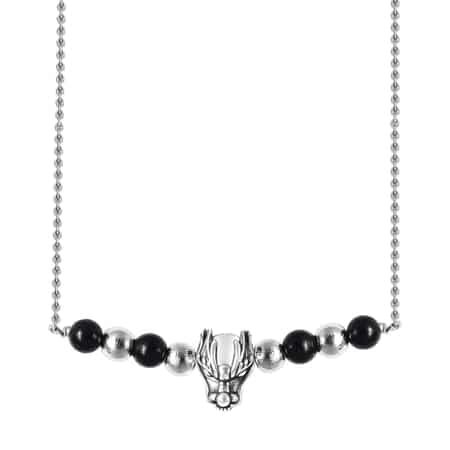 Marvelous Meteorite and Shungite Beaded Dragon Charm Necklace 18 Inches in Sterling Silver 7.00 ctw image number 0