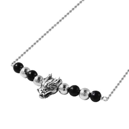 Marvelous Meteorite and Shungite Beaded Dragon Charm Necklace 18 Inches in Sterling Silver 7.00 ctw image number 1
