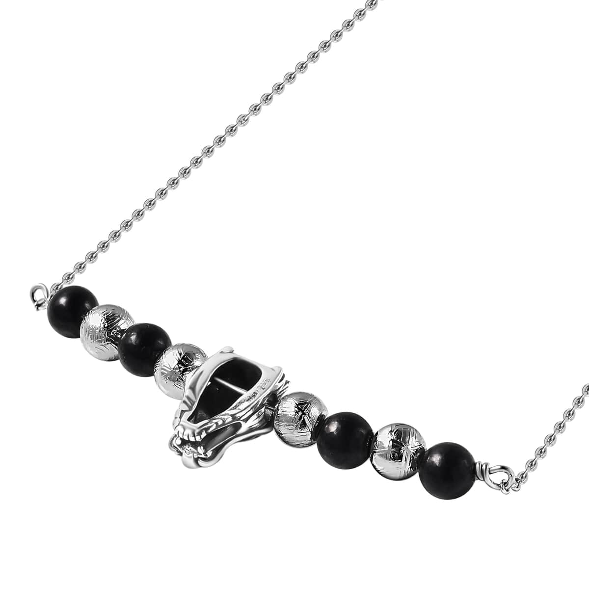 Marvelous Meteorite and Shungite Beaded Dragon Charm Necklace 18 Inches in Sterling Silver 7.00 ctw image number 2