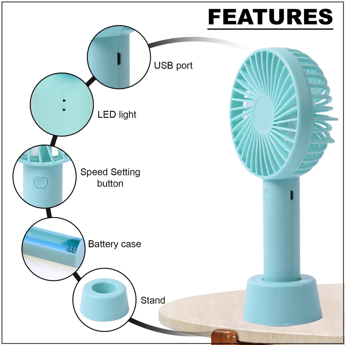 HOMESMART Green Portable Handy Mini Fan with 3 Speed Setting (1200 mAh) image number 2