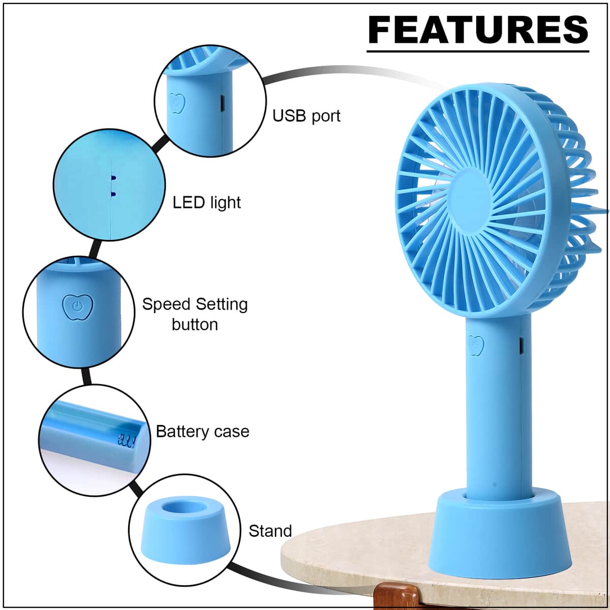 Homesmart Blue Portable Handy Mini Fan with 3 Speed Setting (1200 mAh) image number 2