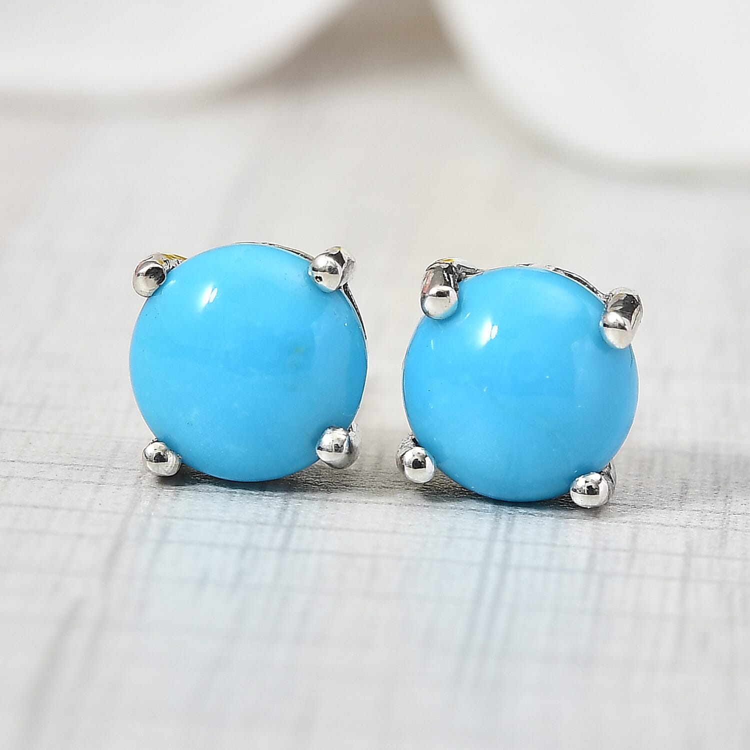 D'Joy Premium Sleeping Beauty Turquoise 2.35 ctw Solitaire Stud Earrings in Platinum Over Sterling Silver