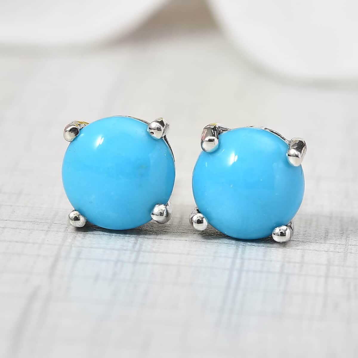 Premium Sleeping Beauty Turquoise Solitaire Stud Earrings in Platinum Over Sterling Silver 2.35 ctw image number 1