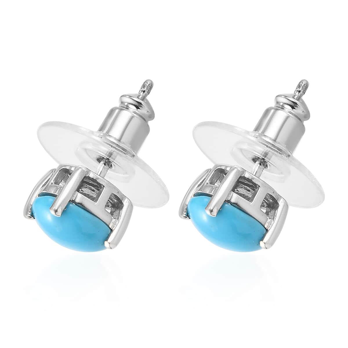 Premium Sleeping Beauty Turquoise Solitaire Stud Earrings in Platinum Over Sterling Silver 2.35 ctw image number 3