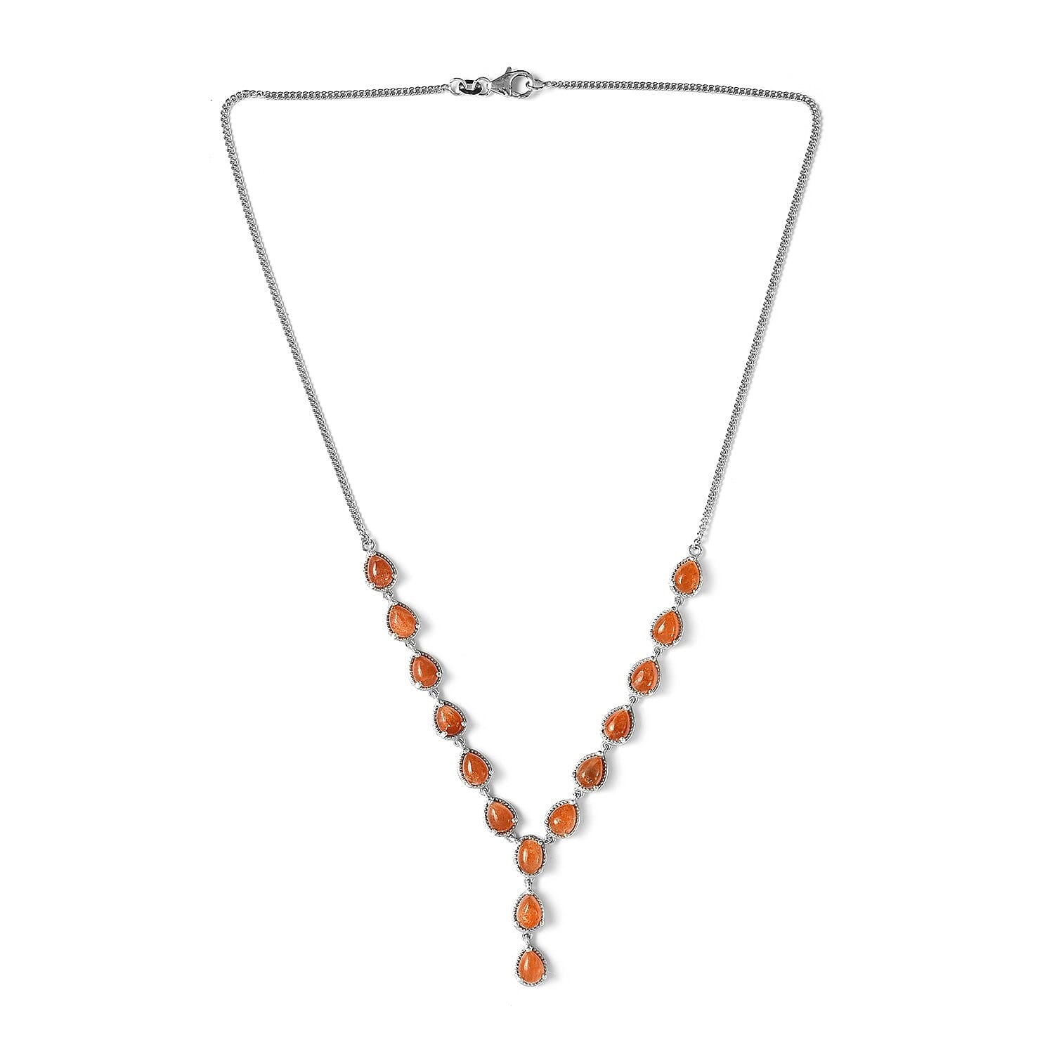 Korevora Sunstone Necklace 18 Inches in Platinum Over Sterling Silver 12 Grams 9.40 ctw