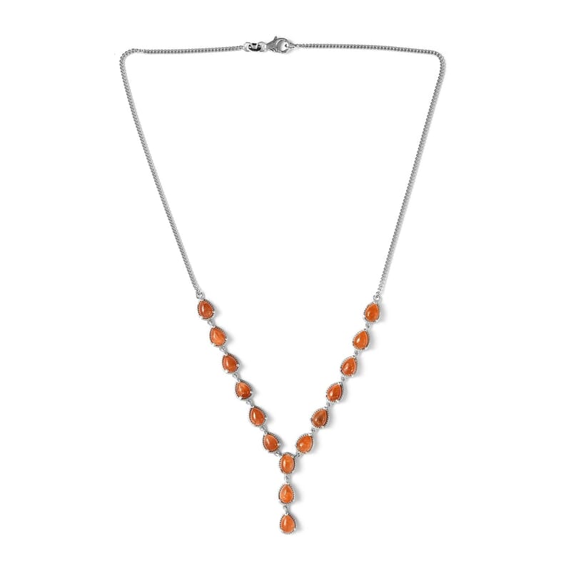 Korevora Sunstone Necklace 18 Inches in Platinum Over Sterling Silver 12 Grams 9.40 ctw