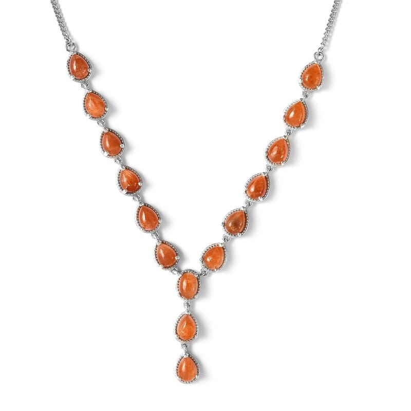 Korevora Sunstone Necklace 18 Inches in Platinum Over Sterling Silver 12 Grams 9.40 ctw