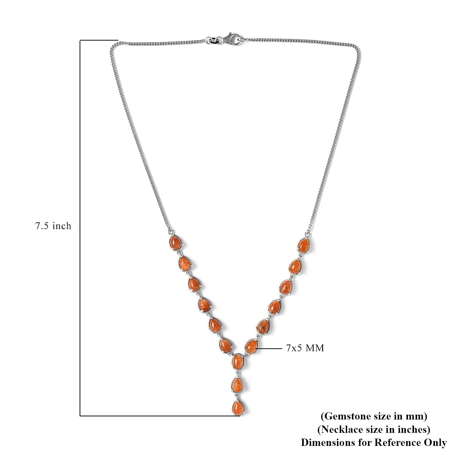 Korevora Sunstone Necklace 18 Inches in Platinum Over Sterling Silver 12 Grams 9.40 ctw