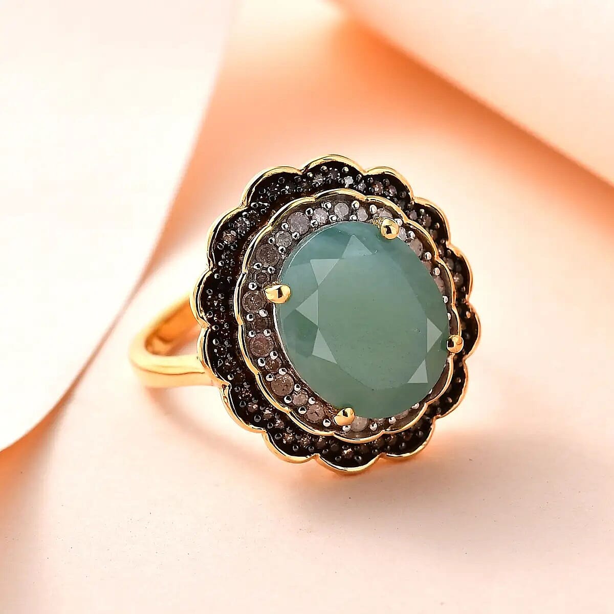 Grandidierite, Natural Champagne and White Diamond Double Halo Ring in Rhodium and Vermeil Yellow Gold Over Sterling Silver (Size 8.0) 5.65 ctw image number 1